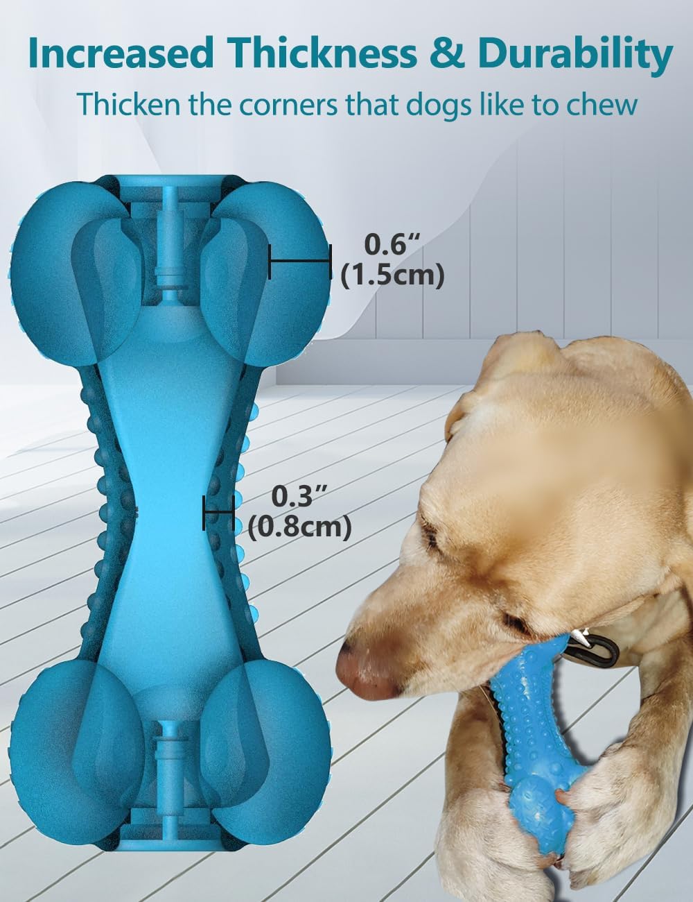 Squeaky Dog Chew Toy, Durable Rubber Bone with Toothbrush Design for Aggressive Chewers