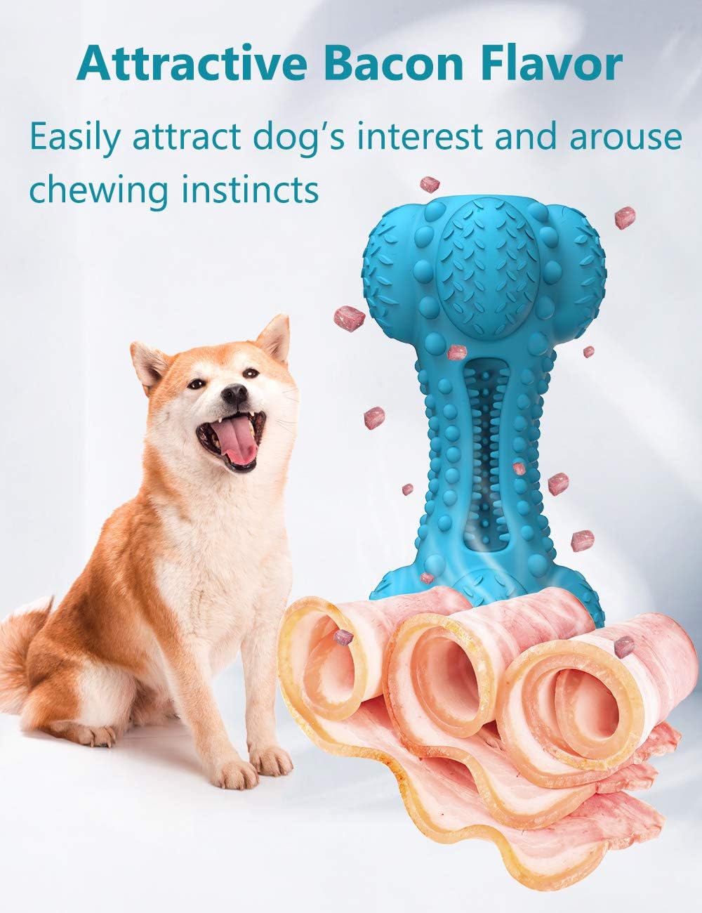 Squeaky Dog Chew Toy, Durable Rubber Bone with Toothbrush Design for Aggressive Chewers