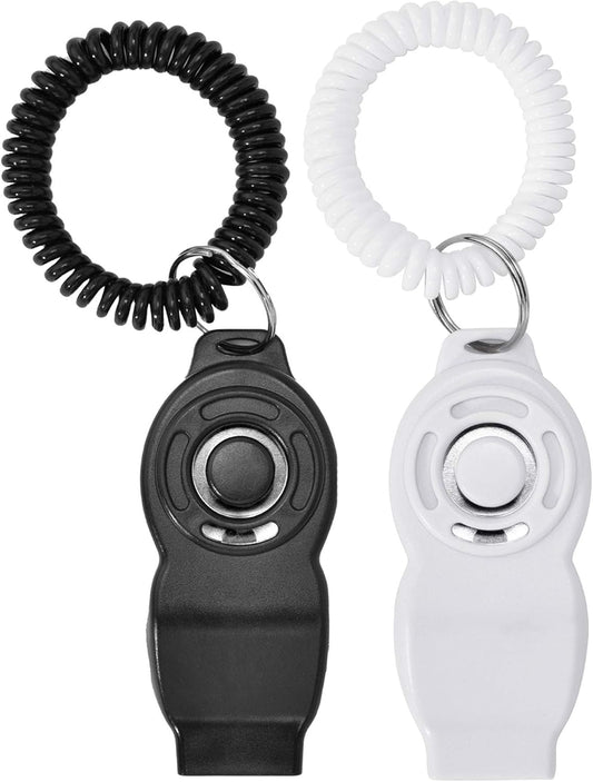 Dog Training Clicker & Whistle 2-Pack, Positive Reinforcement Tool (White & Black)