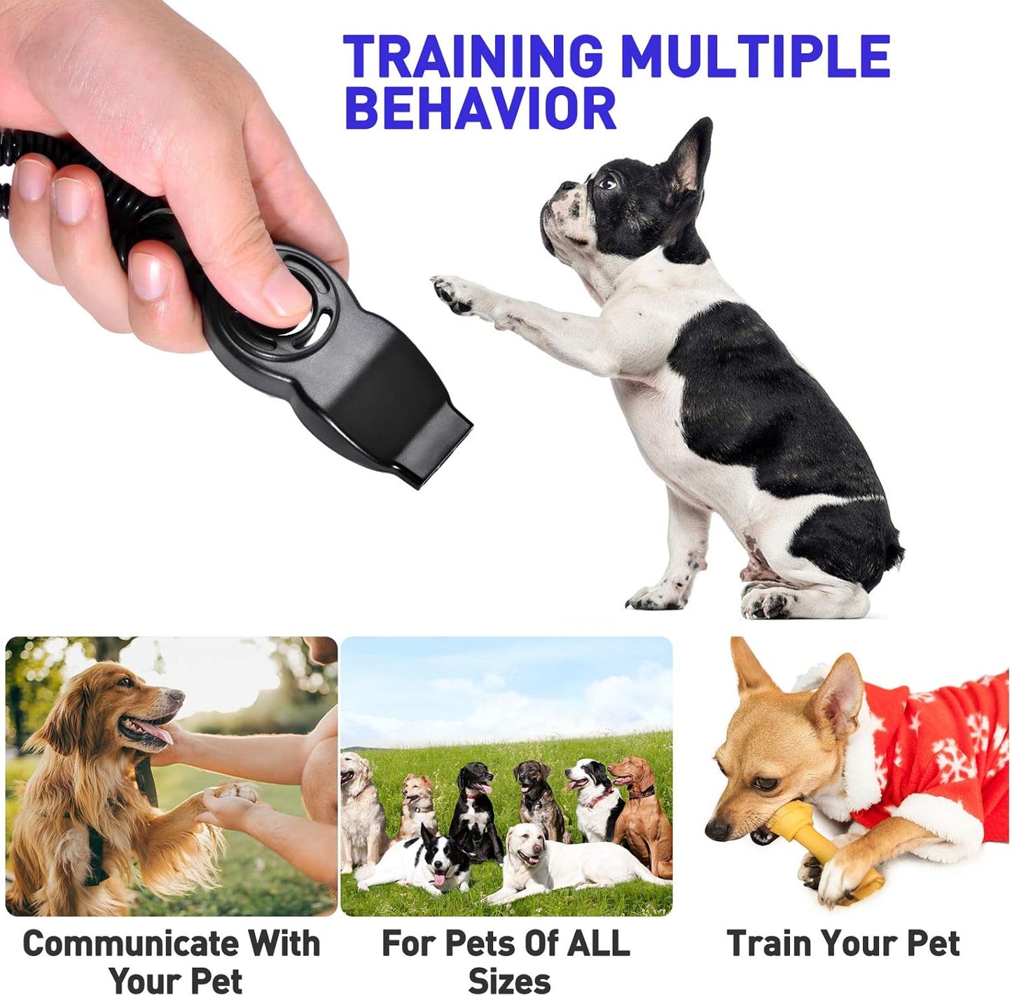 Dog Training Clicker & Whistle 2-Pack, Positive Reinforcement Tool (White & Black)