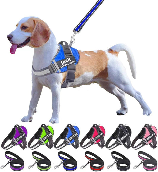 Personalized No-Pull Dog Harness & Leash Set Custom Name & Phone Number (XS–XXL, 9 Colors)