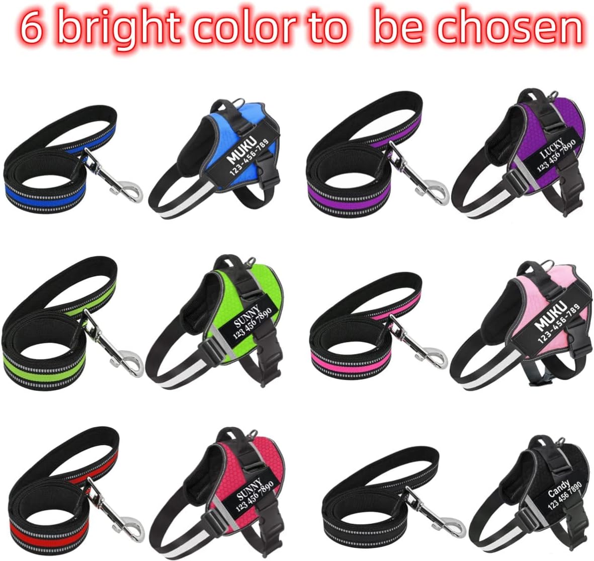 Personalized No-Pull Dog Harness & Leash Set Custom Name & Phone Number (XS–XXL, 9 Colors)