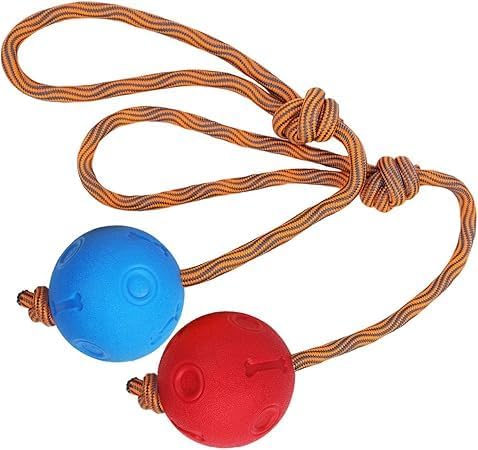 2-Pack Rope Dog Toys Durable Tug & Fetch Balls (6 cm, Blue & Red)