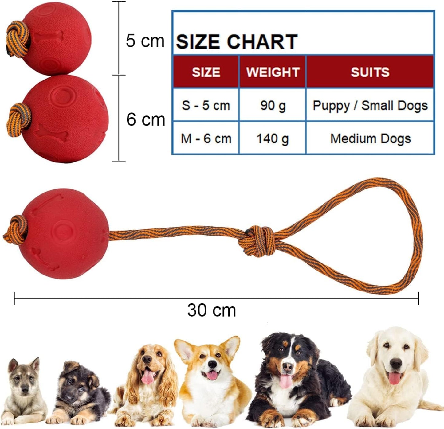 2-Pack Rope Dog Toys Durable Tug & Fetch Balls (6 cm, Blue & Red)