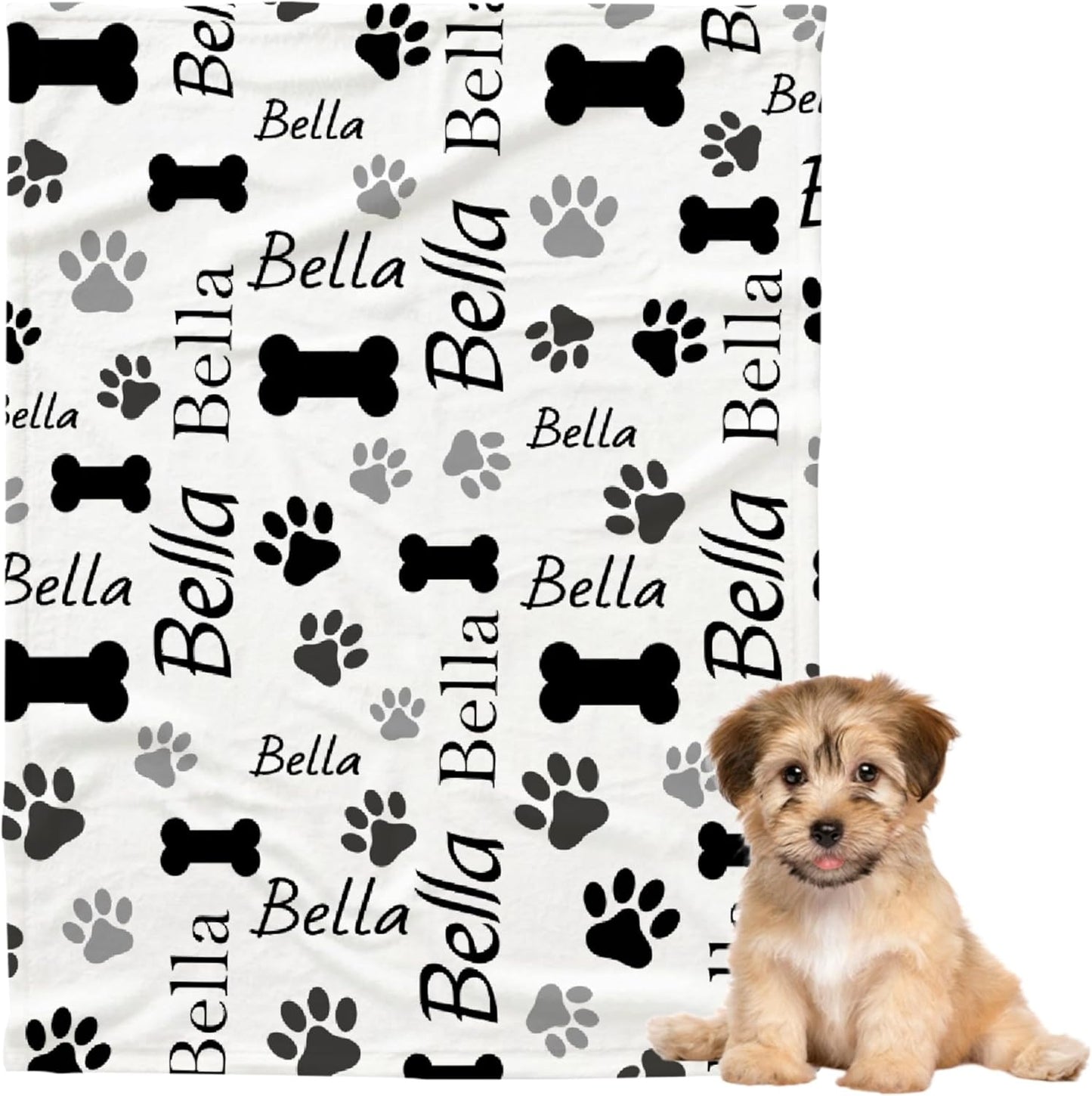 Pet Name Blanket Soft Flannel Throw with Paw Prints (40"x30")