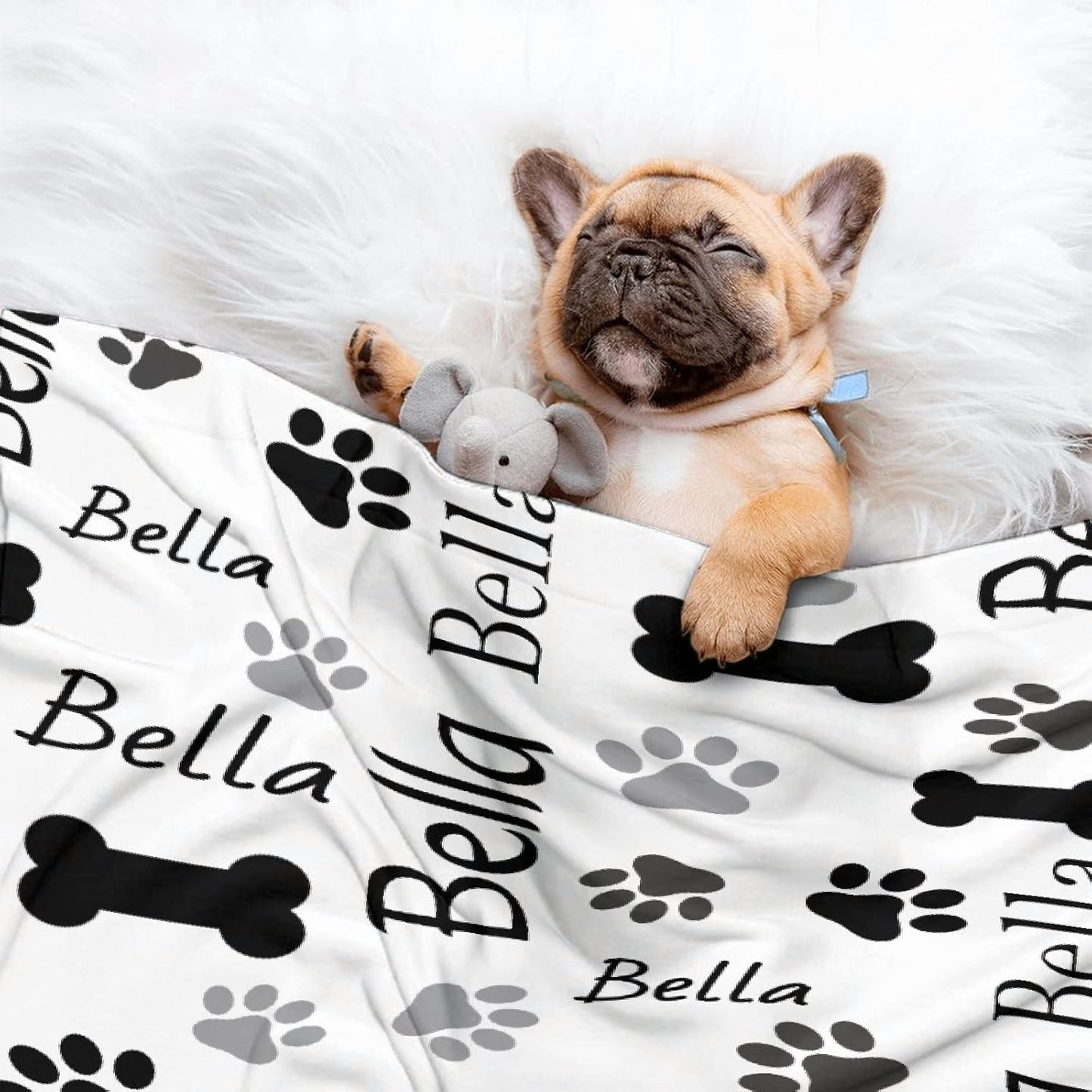 Pet Name Blanket Soft Flannel Throw with Paw Prints (40"x30")