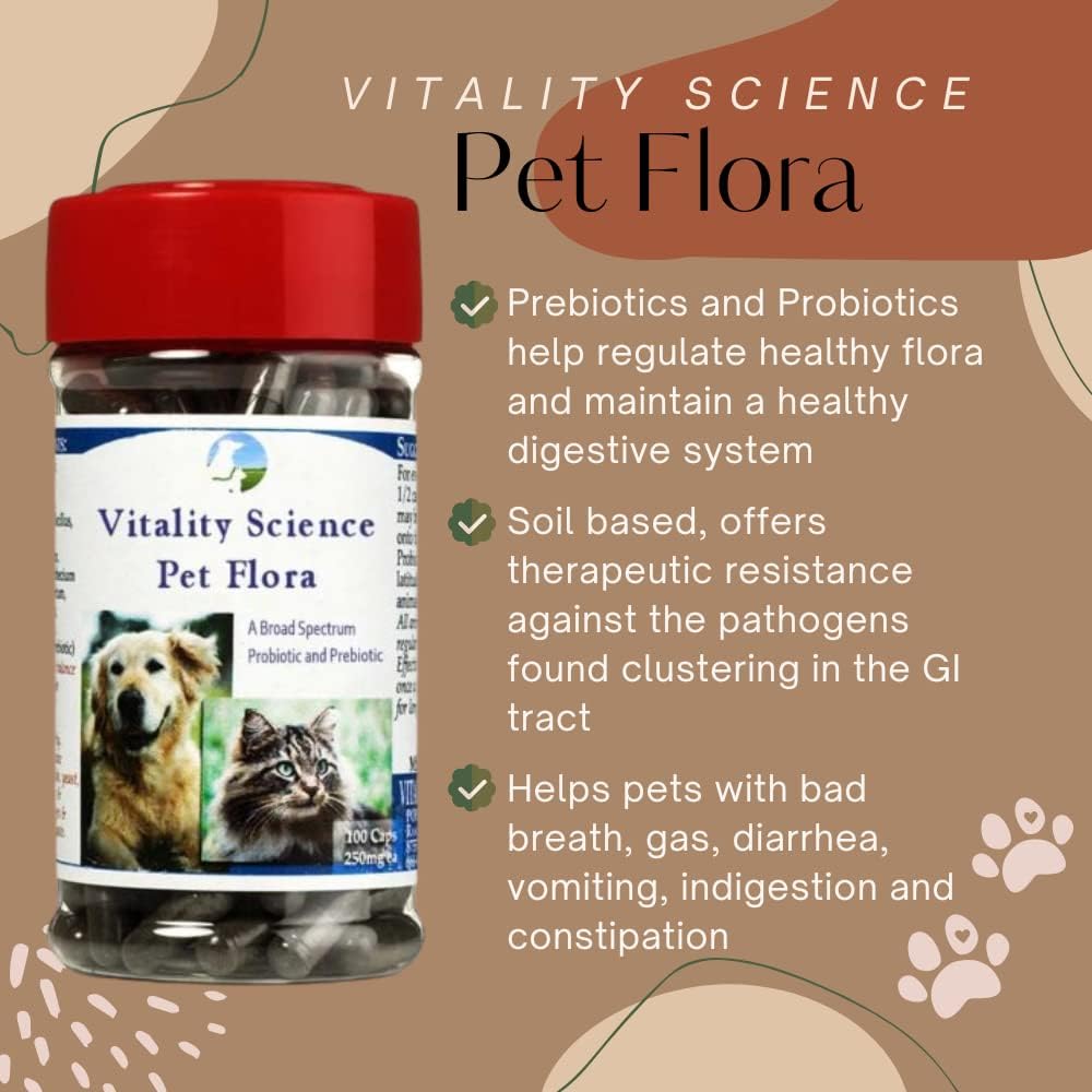 Pet Probiotic for Cats & Dogs Pet Flora, Additive-Free (100 Caps)