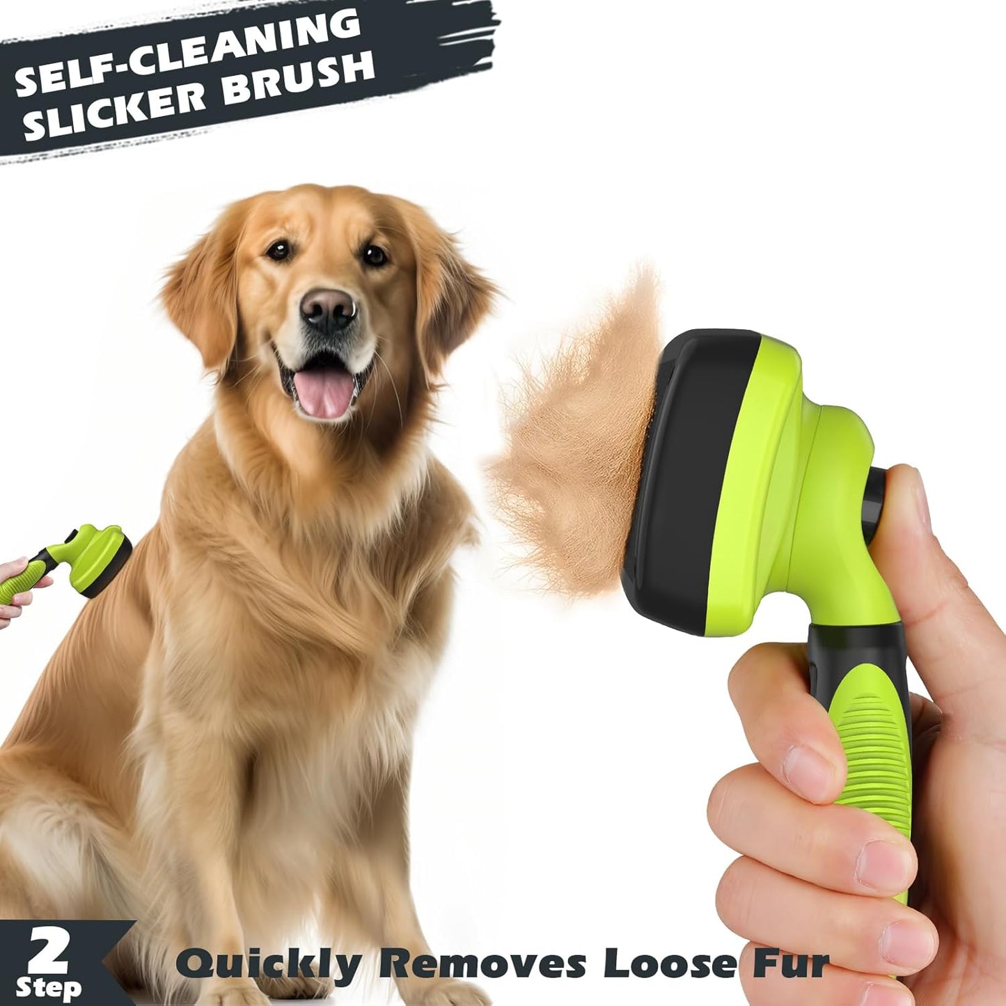 3-in-1 Pet Grooming Kit Self-Cleaning Slicker Brush, De-Matting Rake & Bath Brush (Green/Black)