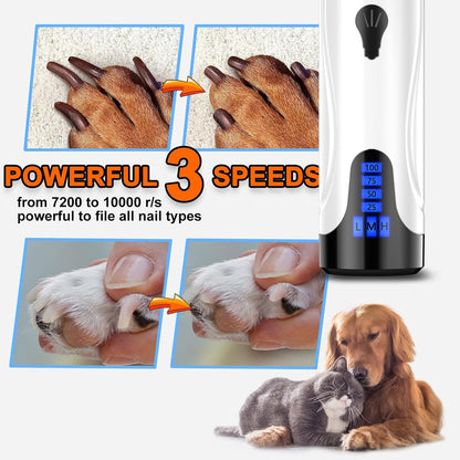 Dog & Cat Nail Care Kit, Quiet Electric Grinder with Light & Clippers (3 Speeds)