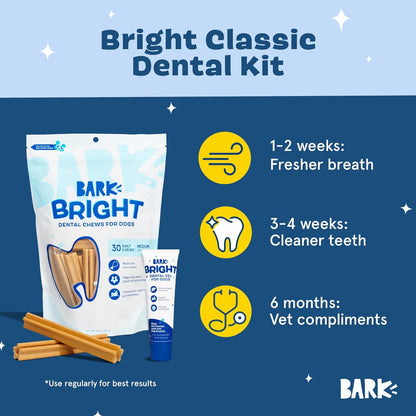 BARK Dog Dental Kit, 30 Chew Sticks & Toothpaste (Medium Breeds)