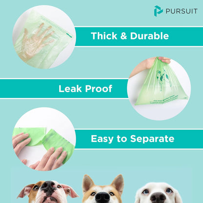 Green Pursuit Dog Poop Bags with Dispenser, 135 Leak-Proof, Easy-Tie Bags (9"x13")