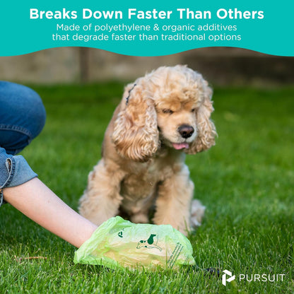 Green Pursuit Dog Poop Bags with Dispenser, 135 Leak-Proof, Easy-Tie Bags (9"x13")