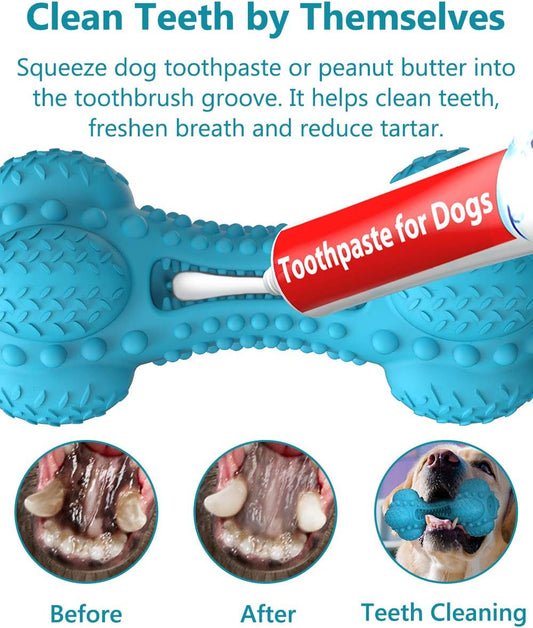 Squeaky Dog Chew Toy, Durable Rubber Bone with Toothbrush Design for Aggressive Chewers