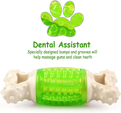 Squeaky Rubber Dog Toy Durable Bone-Shaped Dental Chew for Small & Medium Dogs