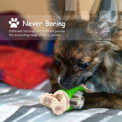 Squeaky Rubber Dog Toy Durable Bone-Shaped Dental Chew for Small & Medium Dogs