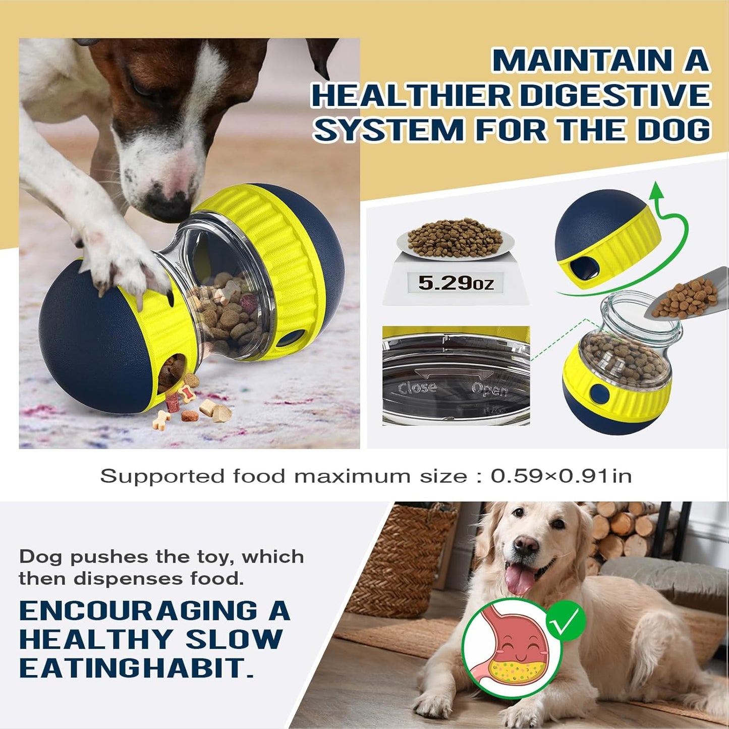 Dog Puzzle Ball  Adjustable Treat Dispensing Toy for Small & Medium Dogs (Large Size)