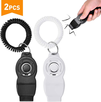 Dog Training Clicker & Whistle 2-Pack, Positive Reinforcement Tool (White & Black)