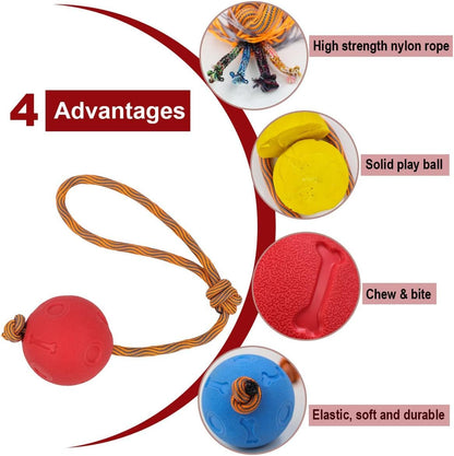 2-Pack Rope Dog Toys Durable Tug & Fetch Balls (6 cm, Blue & Red)
