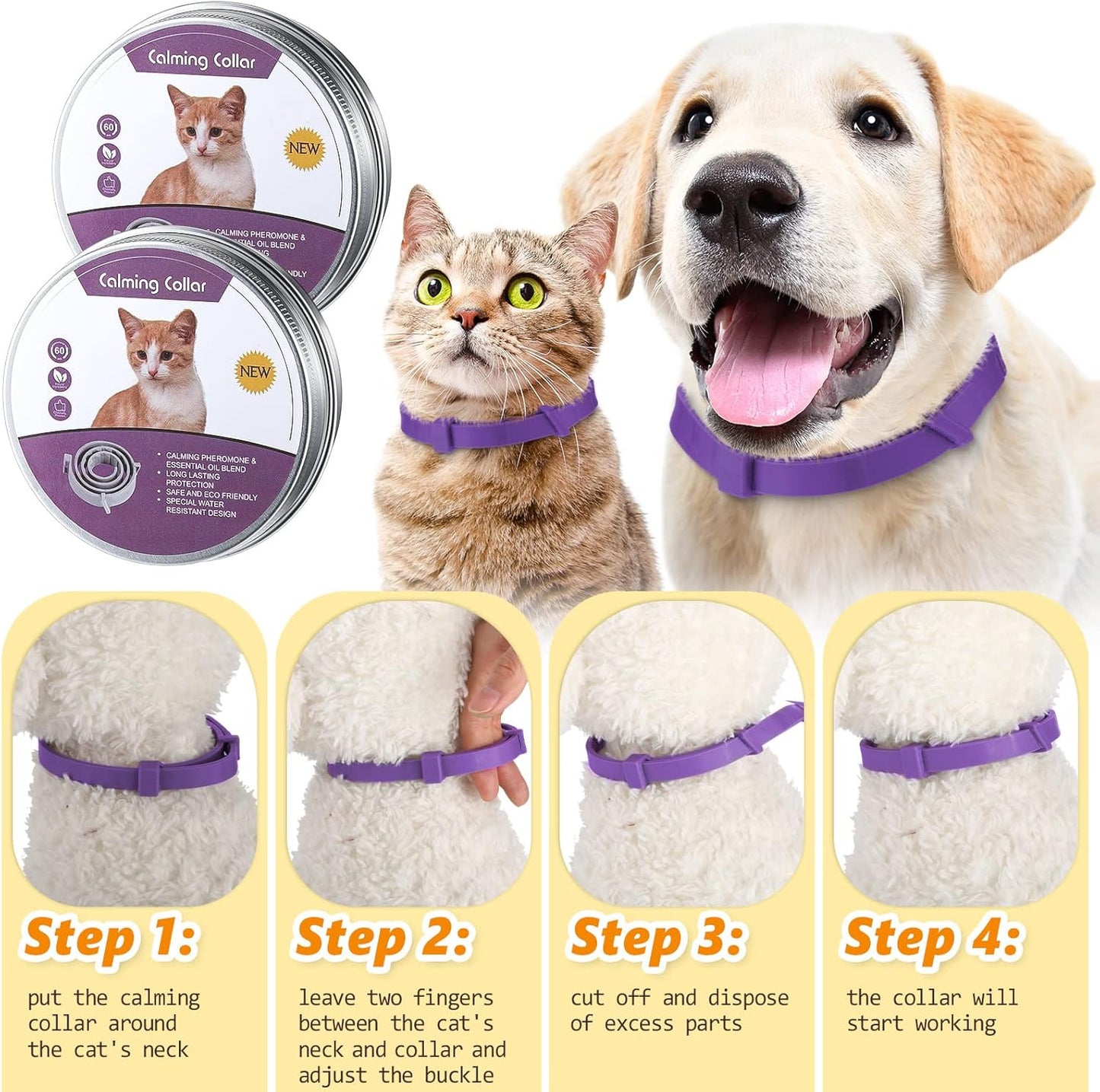 Qualirey 3 Pcs Adjustable Calming Collars for Cats (15", Purple)