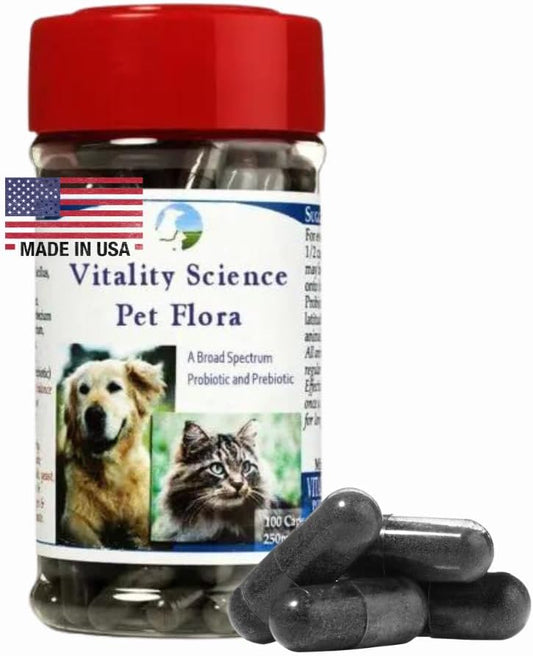Pet Probiotic for Cats & Dogs Pet Flora, Additive-Free (100 Caps)