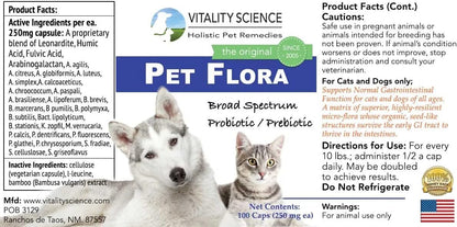 Pet Probiotic for Cats & Dogs Pet Flora, Additive-Free (100 Caps)