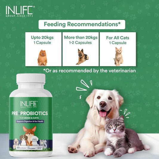 INLIFE Prebiotics & Probiotics for Dogs & Cats, Digestive Health & Immunity Support (60 Caps)