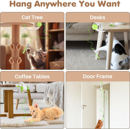 Interactive Rechargeable Cat Toy Retractable Feather & Plush Mouse Teaser (USB Powered, Green)